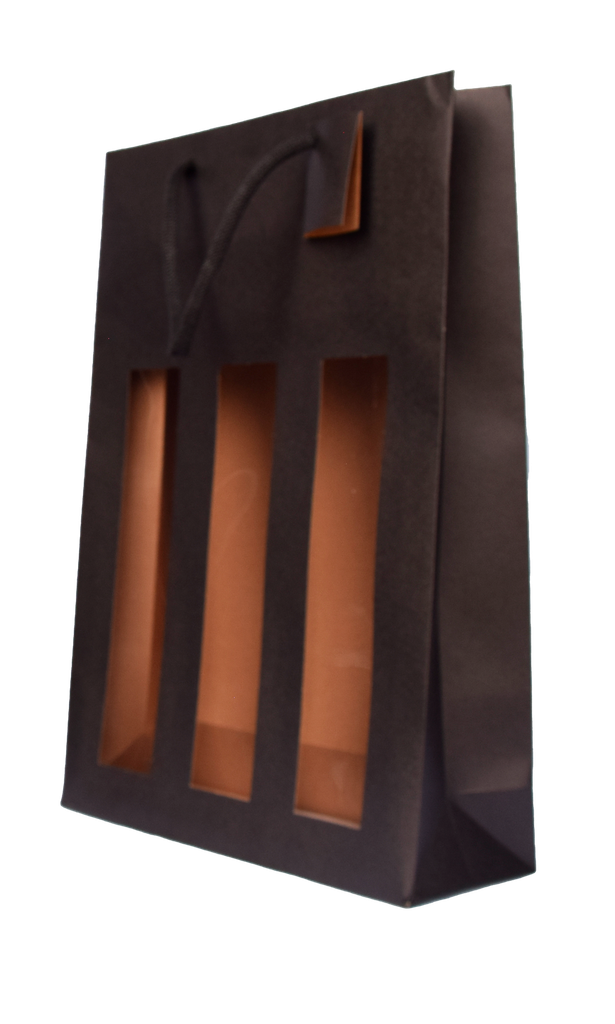 Sac kraft noir à fenêtre 3 bouteilles